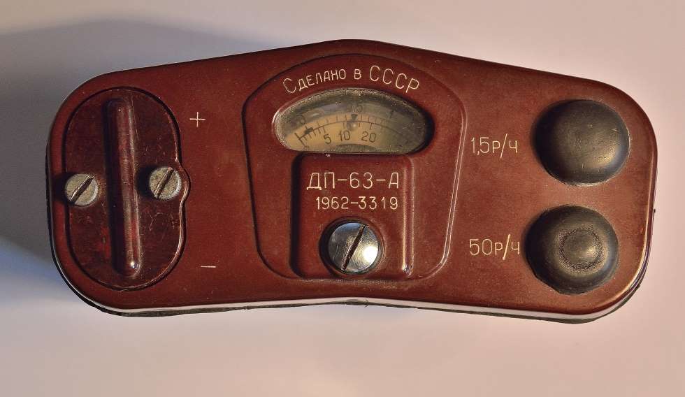 Um contador Geiger da antiga União Soviética, usado para medir radiação