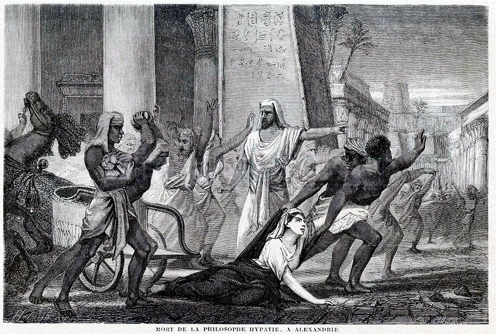 Ilustração francesa do século 19, com visão do ataque a Hipátia