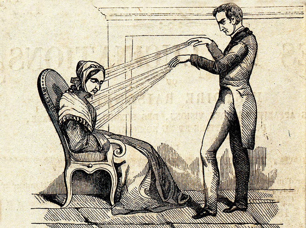 Ilustração de prática de mesmerismo, no século 18