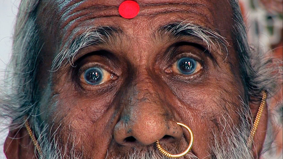 Detalhe do rosto de Prahlad Jani, que diz não se alimentar há mais de 70 anos