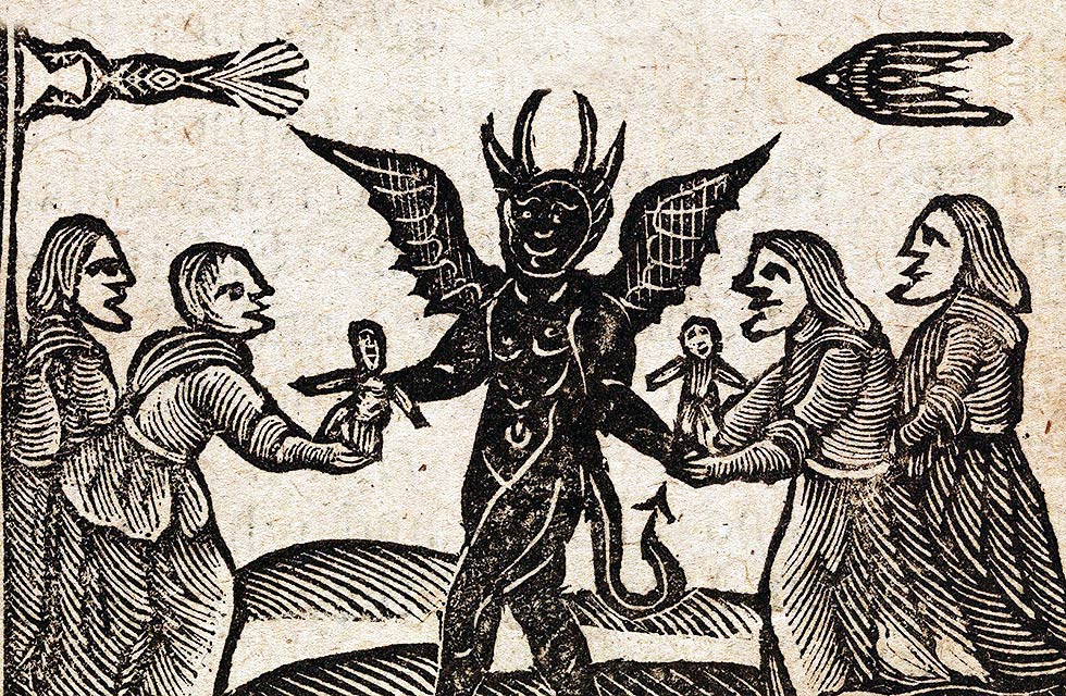 Gravura de consórcio entre bruxas e um demônio