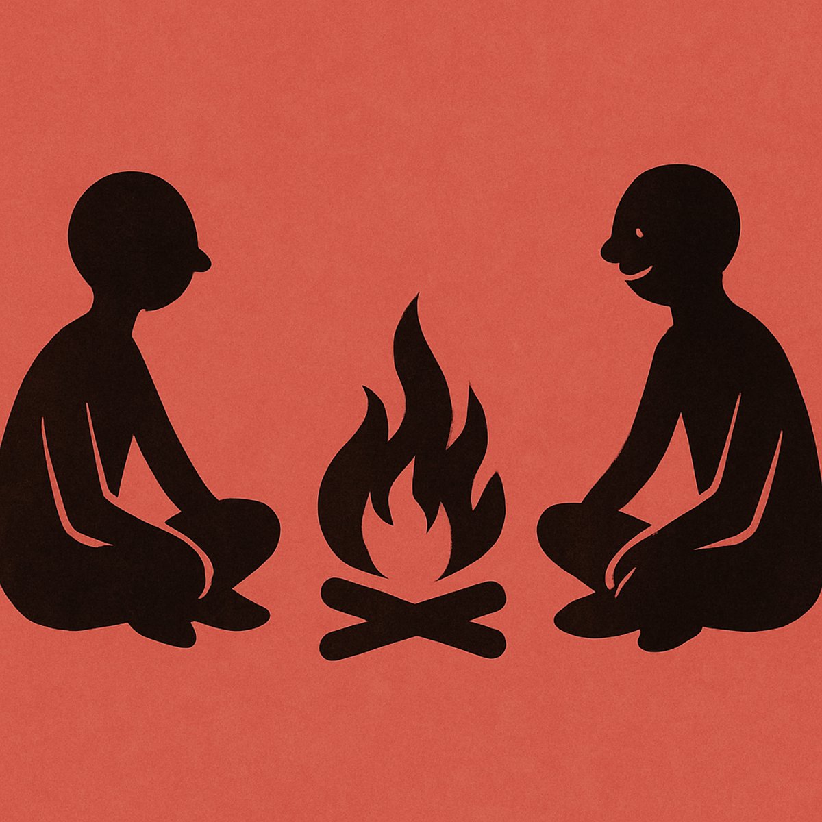 homens reunidos ao redor do fogo