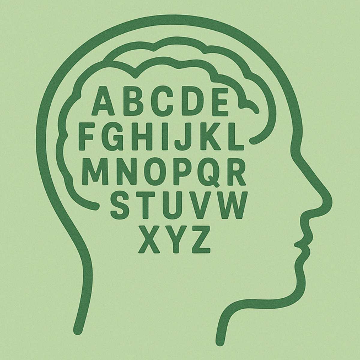 letras preenchendo o cérebro humano