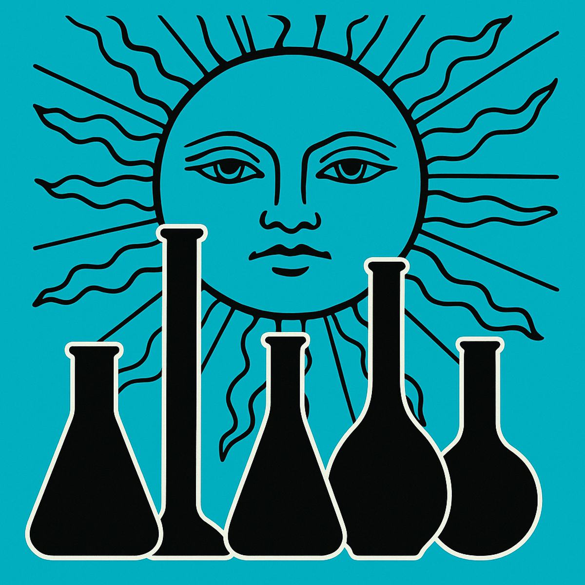 Símbolo esotérico por trás de vidros de laboratório