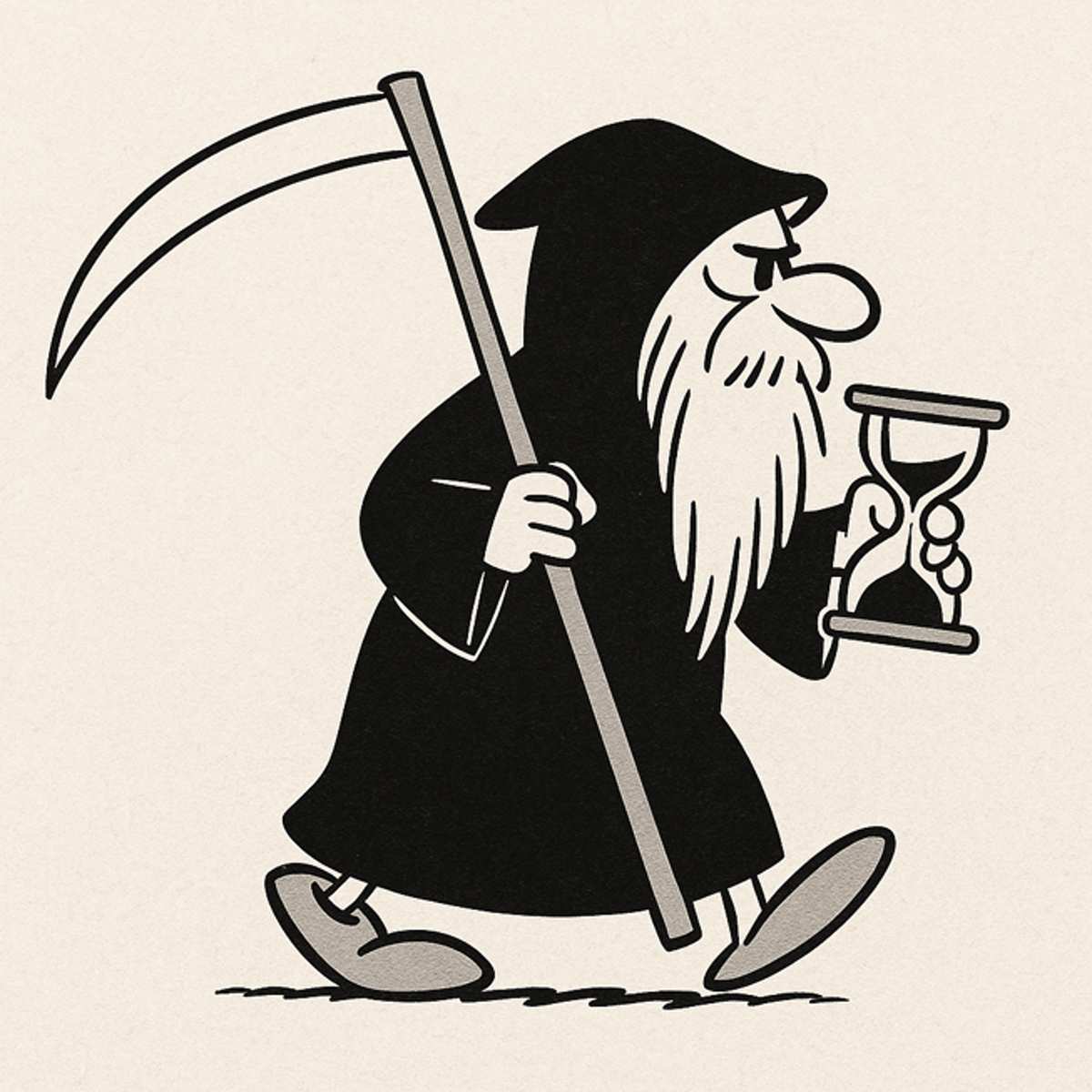 cartum com a imagem tradicional do Tempo, com foice e ampulheta