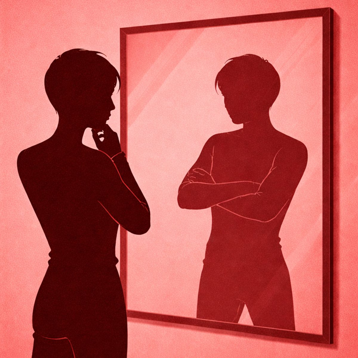 pessoa olhando-se no espelho