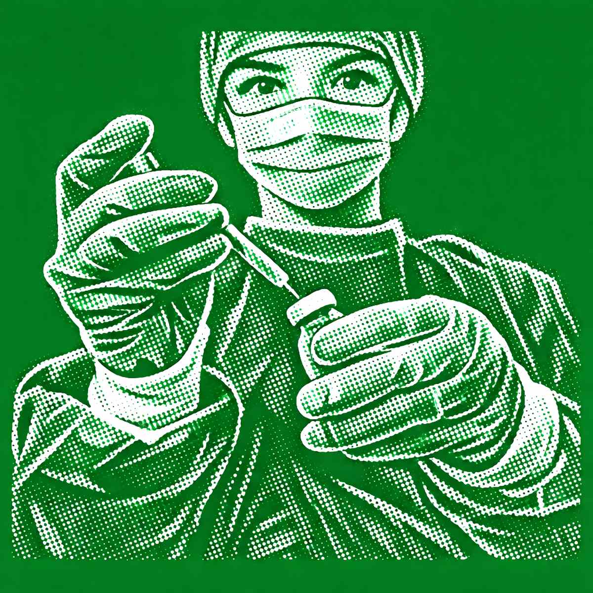 pesquisadora segurando frasco e seringa