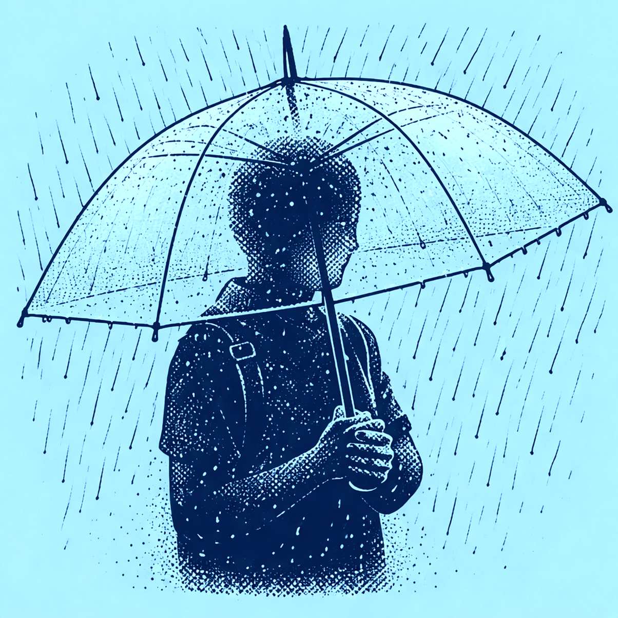 vulto se protegendo da chuva