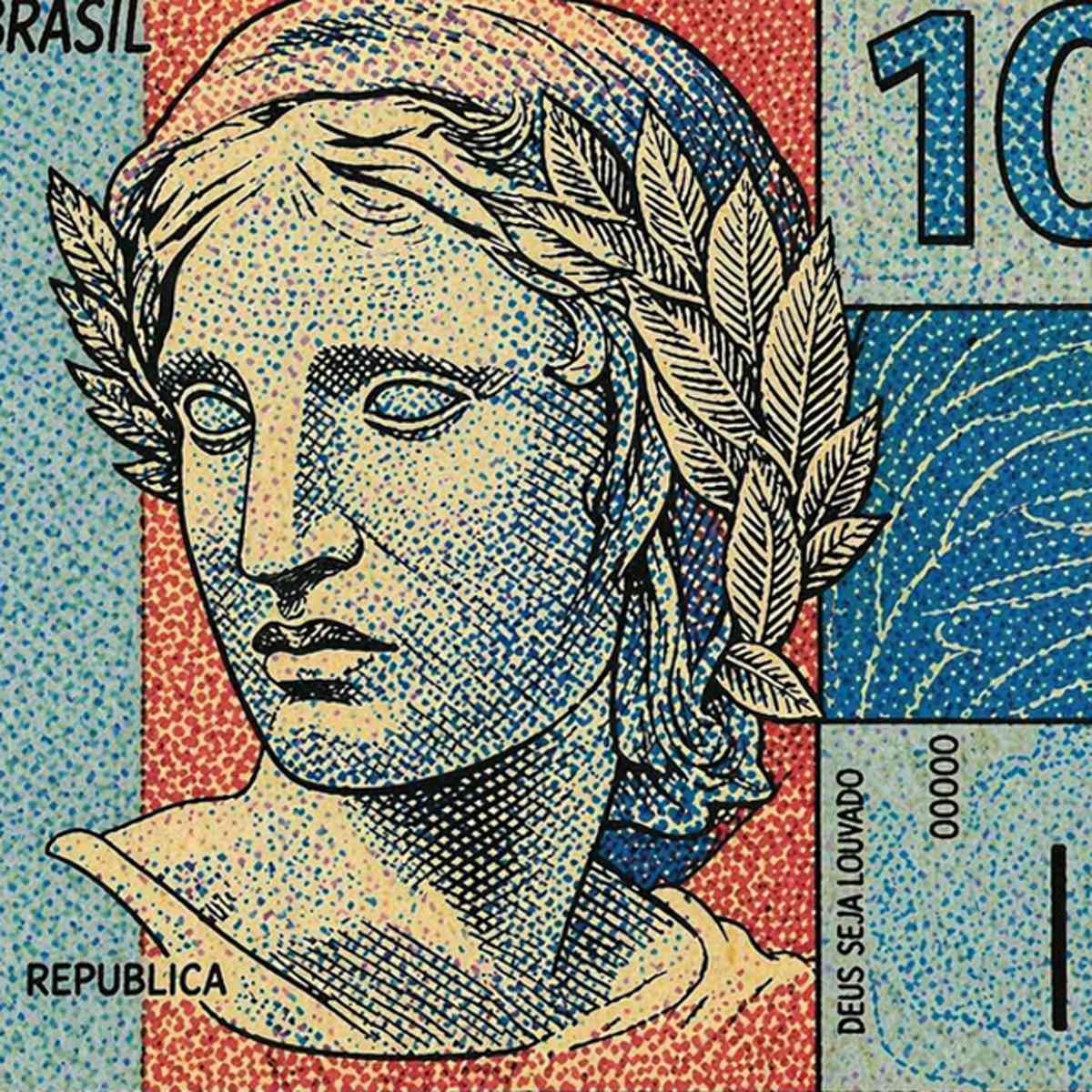 desenho estilizado de uma nota de 100 reais