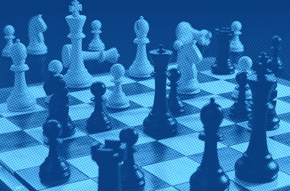 Peças num tabuleiro de xadrez