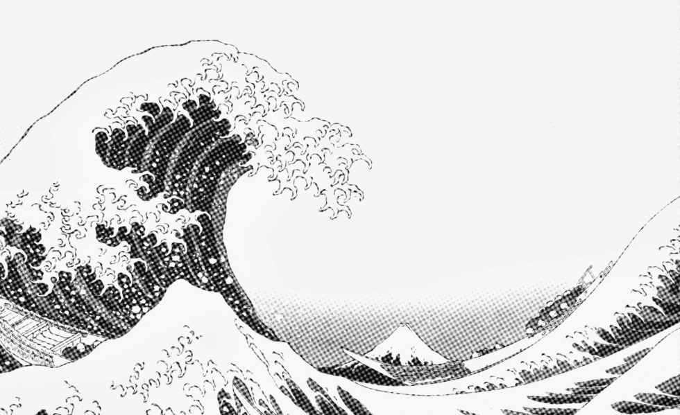 Arte baseada na gravura "A Grande Onda de Kanagawa", de 1831