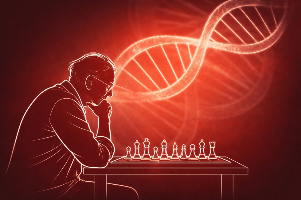 homem idoso contemplanbdo tabuleiro de xadrez