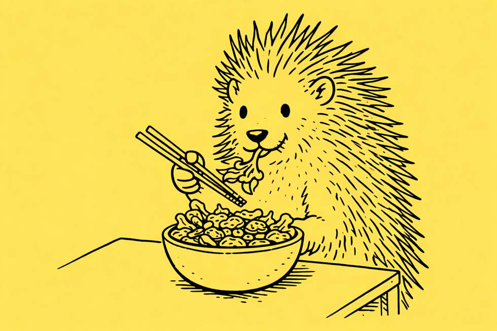 porco-espinho comendo salada