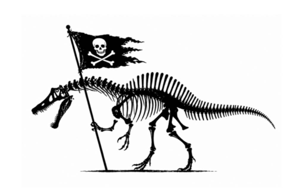 fóssil carregando bandeira pirata 