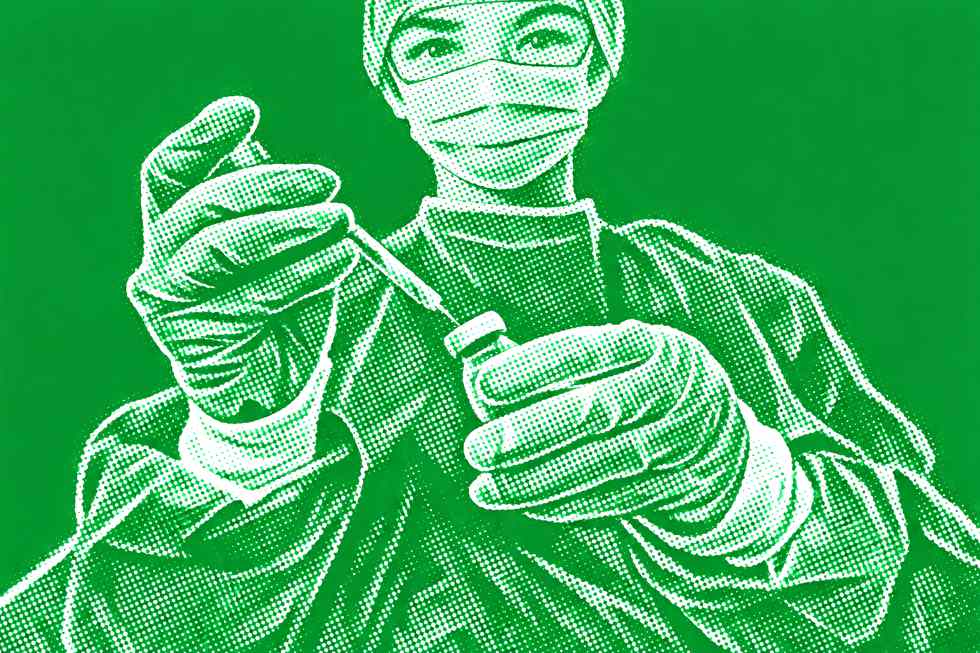 cientista com frasco e seringa