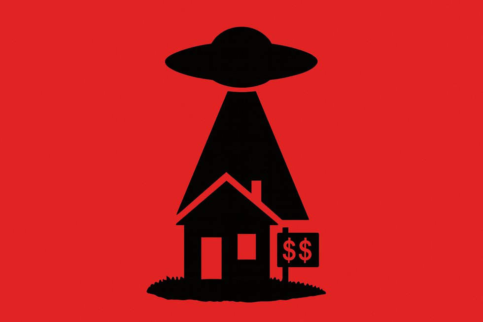 óvni pairando sobre casa à venda