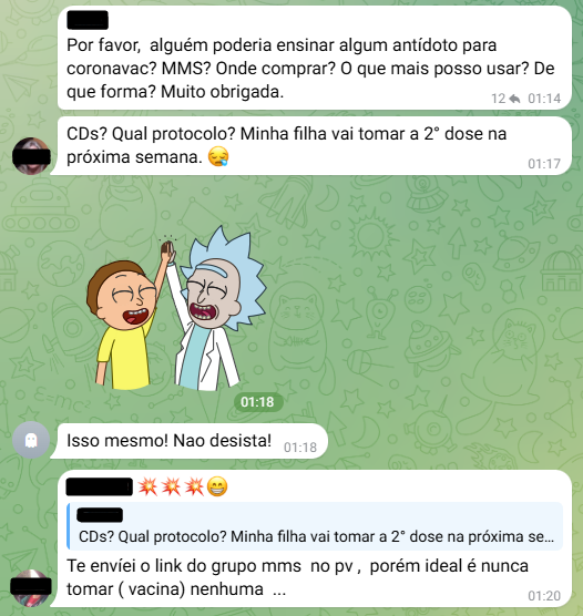 imagem de conversa no Telegram com outra negociação de 'detox vacinal' 